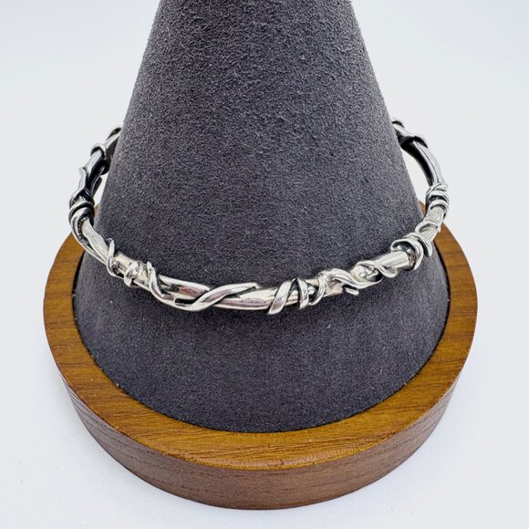 VTG Sterling Silver 925 Wrap Design Leather Cord Bracelet Size 7.5" Fit - Picture 1 of 8